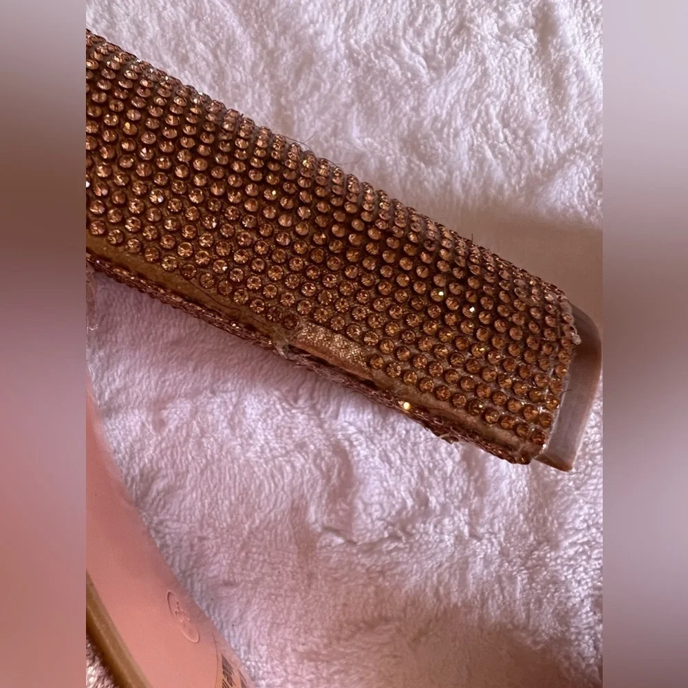 Bella Luna STAN Nude Champagne Bright Rhinestone Chunky Platform Mary Jane Heels